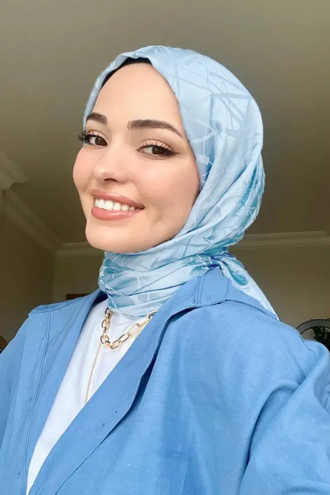 Silky Jacquard Italian Hijab Line Pattern - Alice Blue - 1