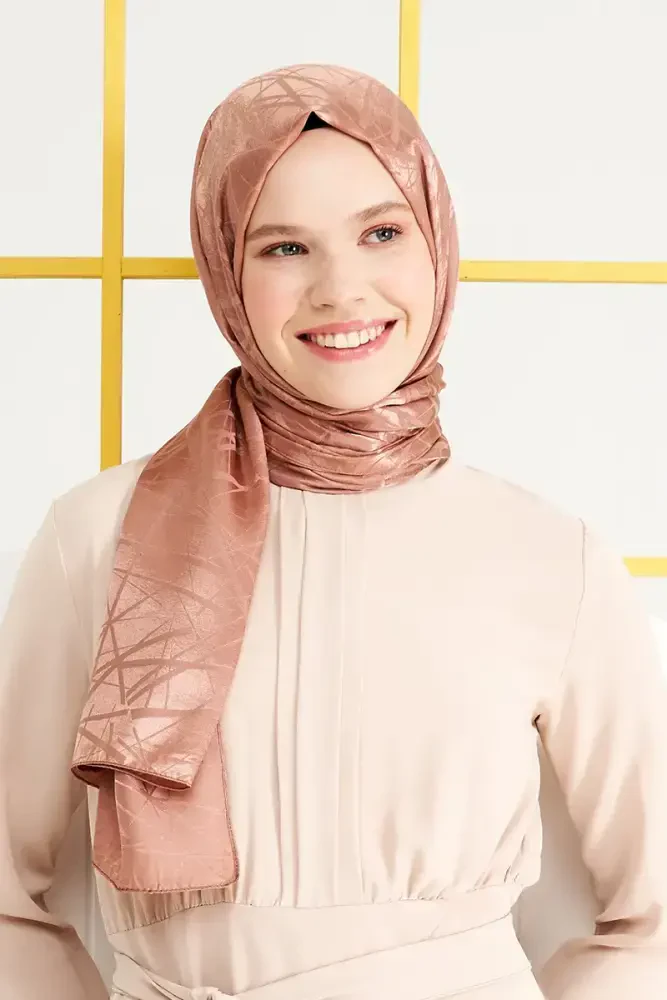 Silky Jacquard Italian Hijab Line Pattern - Bronze - MADAME POLO