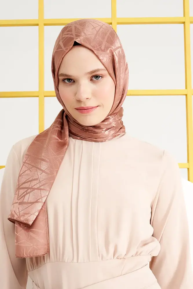 Silky Jacquard Italian Hijab Line Pattern - Bronze - 4