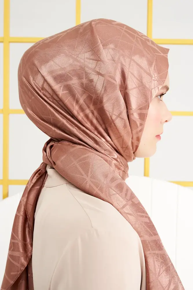 Silky Jacquard Italian Hijab Line Pattern - Bronze - 3