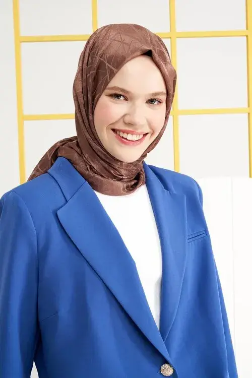 Silky Jacquard Italian Hijab Line Pattern - Brown - 2