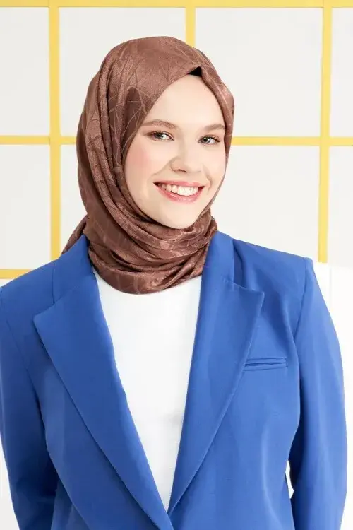 Silky Jacquard Italian Hijab Line Pattern - Brown - 4