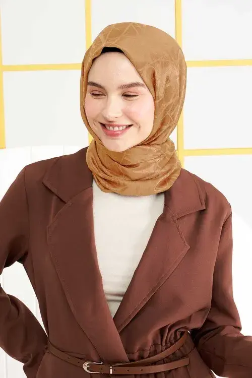 Silky Jacquard Italian Hijab Line Pattern - Caramel - 1