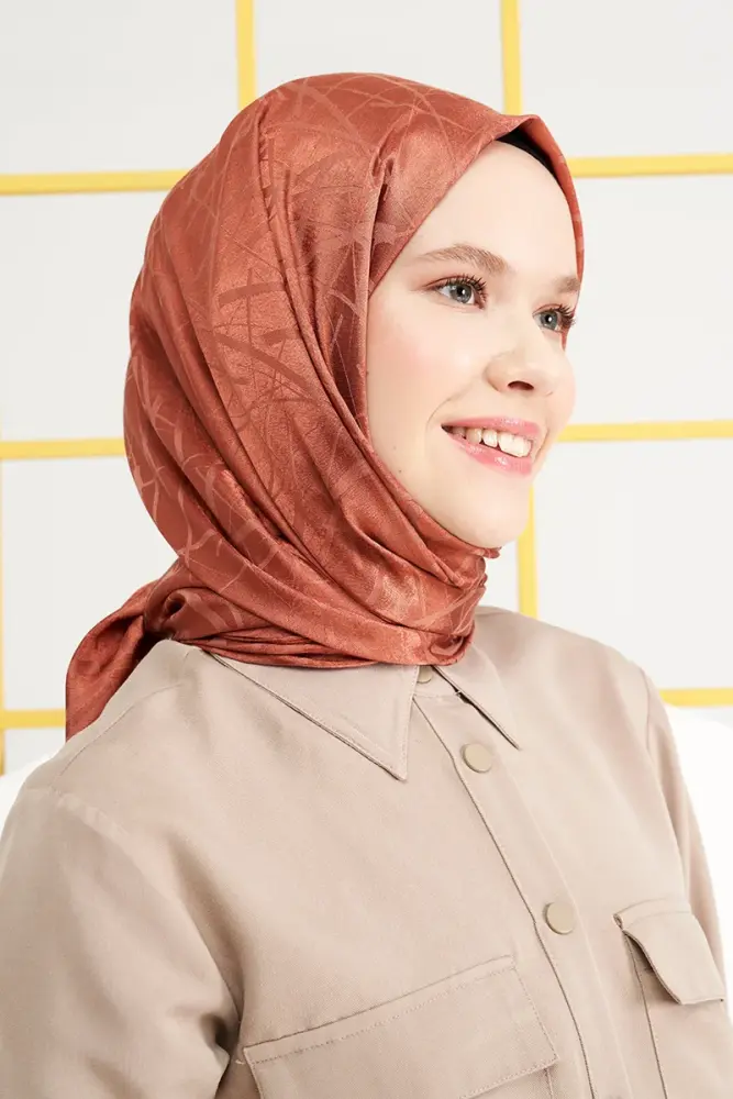 Silky Jacquard Italian Hijab Line Pattern - Copper - 2