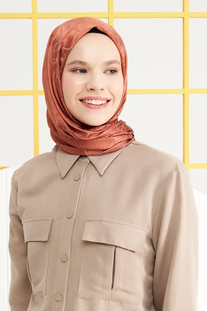 Silky Jacquard Italian Hijab Line Pattern - Copper - 3