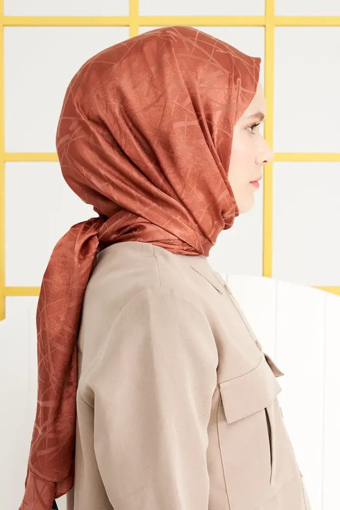Silky Jacquard Italian Hijab Line Pattern - Copper - 4