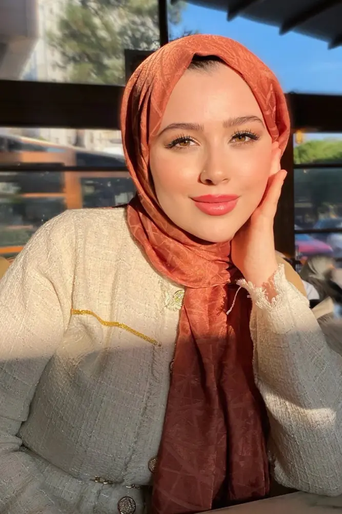 Silky Jacquard Italian Hijab Line Pattern - Copper - 1