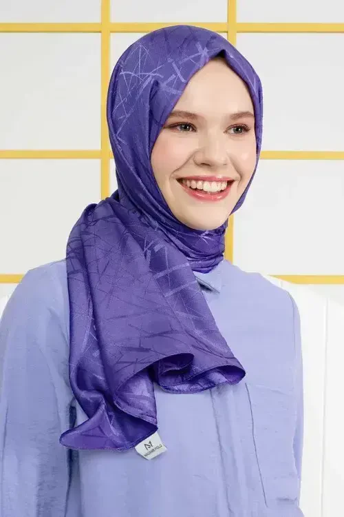 Silky Jacquard Italian Hijab Line Pattern - Metallic Purple - MADAME POLO