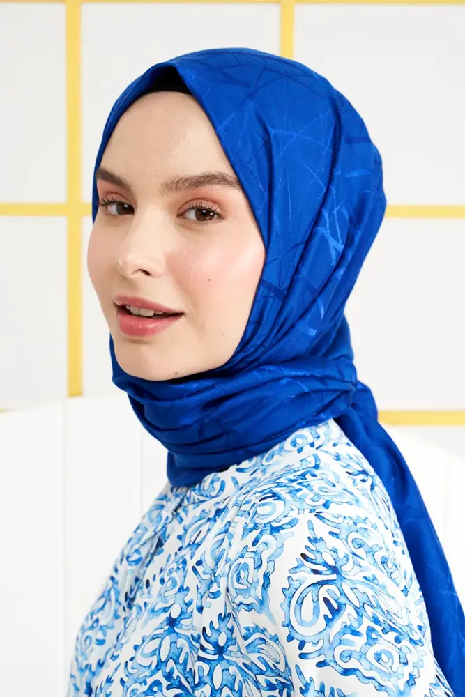 Silky Jacquard Italian Hijab Line Pattern - Sax - 2