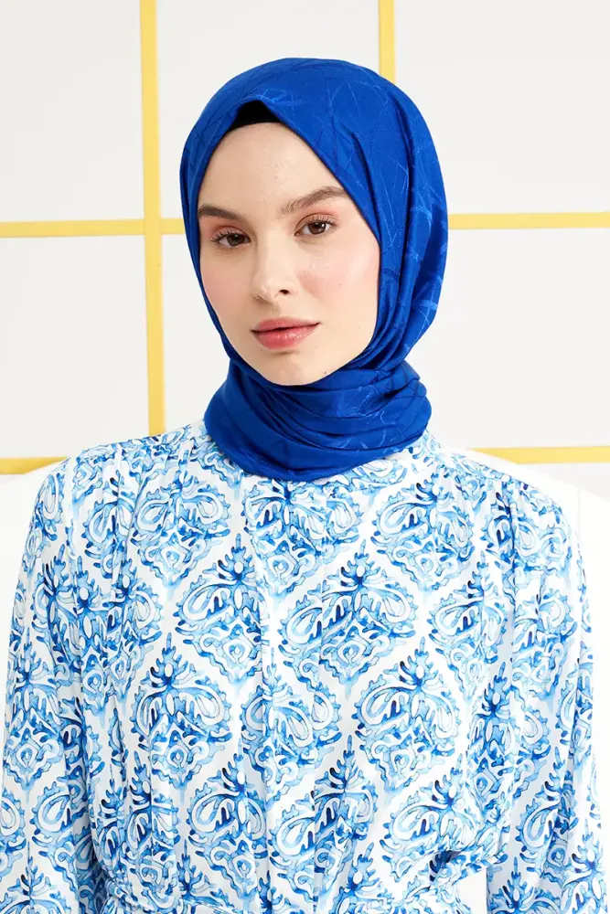 Silky Jacquard Italian Hijab Line Pattern - Sax - 3
