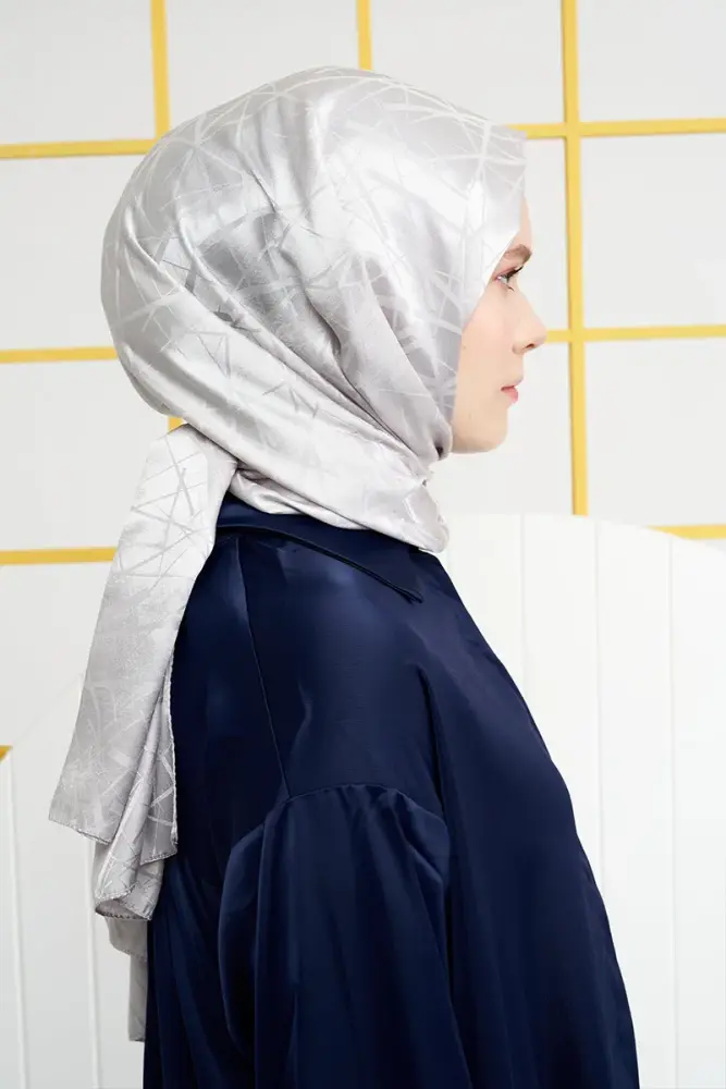 Silky Jacquard Italian Hijab Line Pattern - Silver - 3