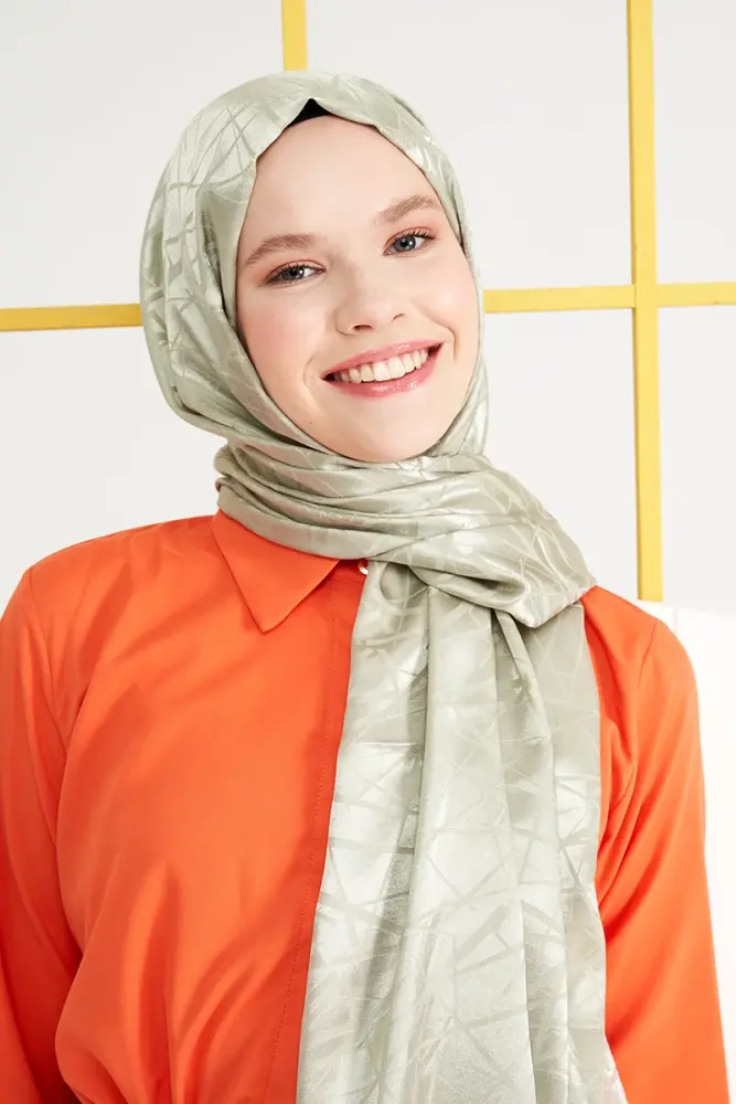 Silky Jacquard Italian Hijab Line Pattern - Soft Green - 2