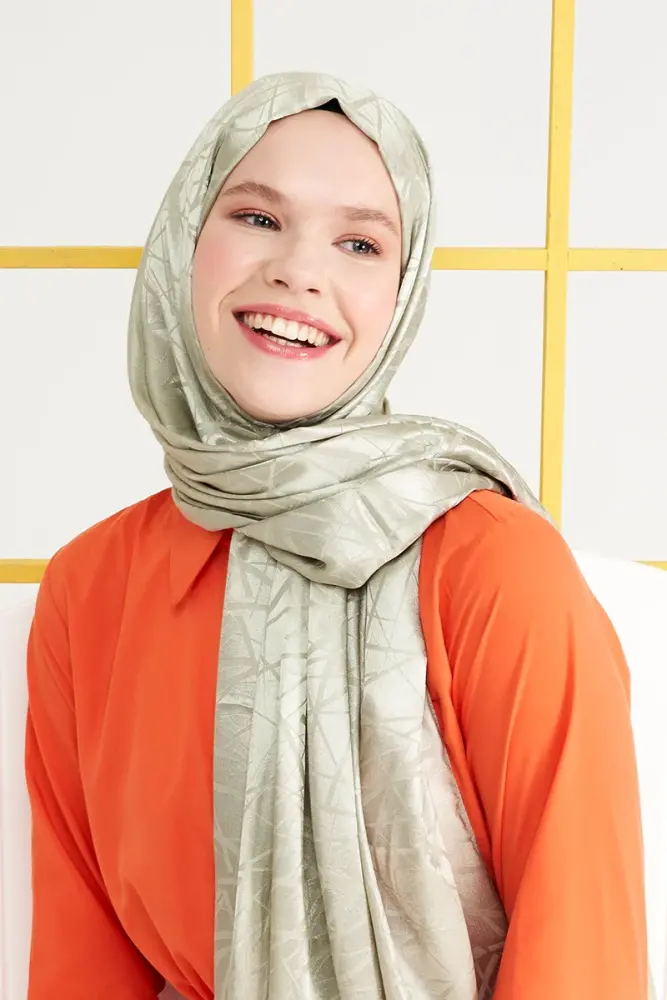 Silky Jacquard Italian Hijab Line Pattern - Soft Green - 3
