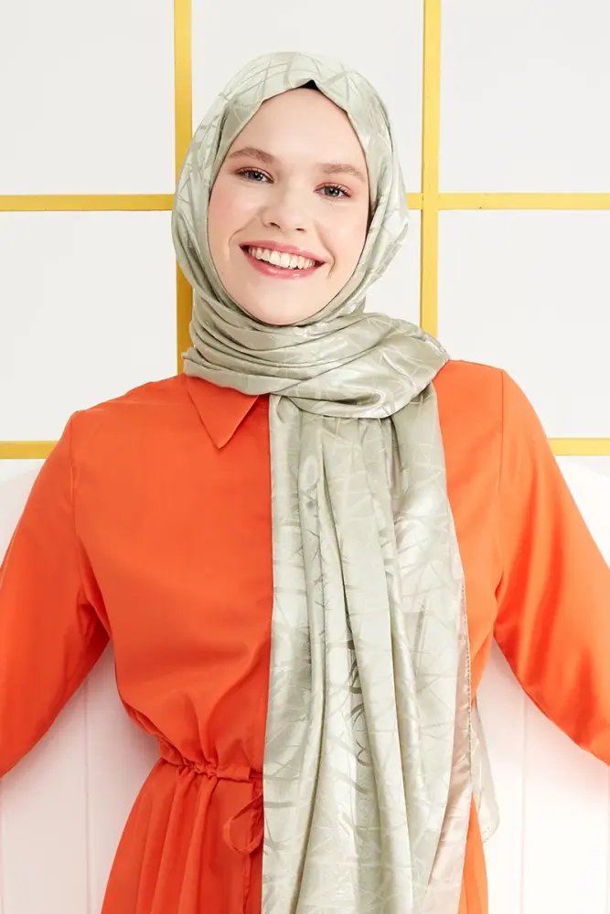 Silky Jacquard Italian Hijab Line Pattern - Soft Green - 4