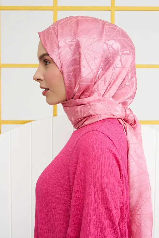 Silky Jacquard Italian Hijab Line Pattern - Sweet Pink - 3