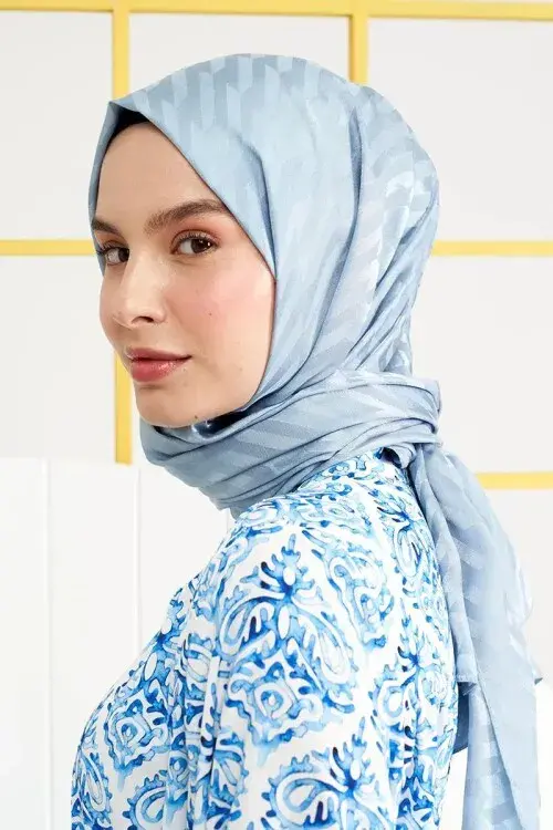 Silky Jacquard Italian Hijab Origami Pattern - Alice Blue - 1