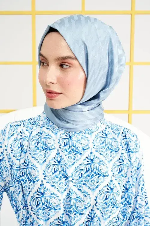 Silky Jacquard Italian Hijab Origami Pattern - Alice Blue - 2