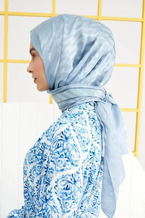 Silky Jacquard Italian Hijab Origami Pattern - Alice Blue - 3