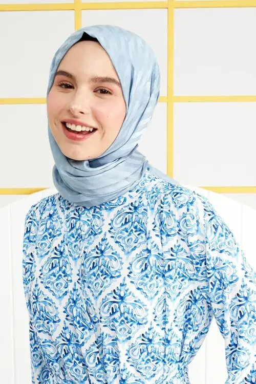 Silky Jacquard Italian Hijab Origami Pattern - Alice Blue - 4