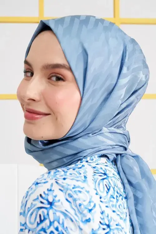 Silky Jacquard Italian Hijab Origami Pattern - İndigo - 1