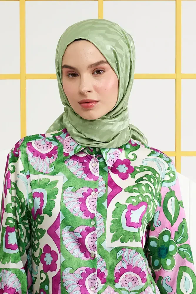Silky Jacquard Italian Hijab Origami Pattern - Sage - MADAME POLO