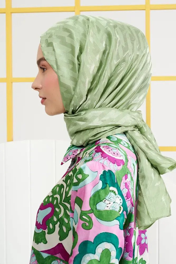 Silky Jacquard Italian Hijab Origami Pattern - Sage - MADAME POLO