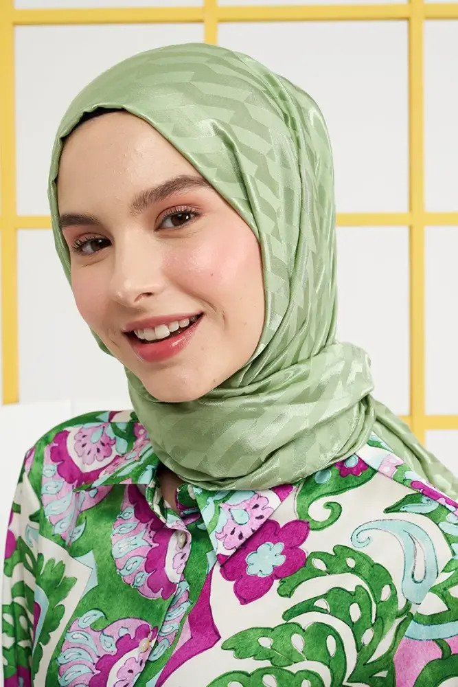 Silky Jacquard Italian Hijab Origami Pattern - Sage - MADAME POLO