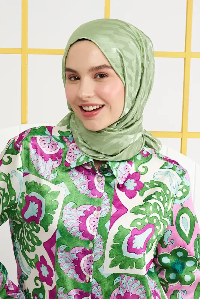 Silky Jacquard Italian Hijab Origami Pattern - Sage - 4