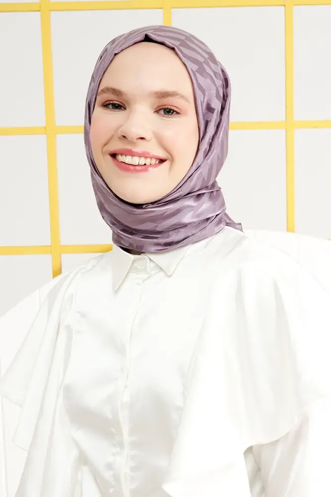 Silky Jacquard Italian Hijab Origami Pattern - Smoke - 1