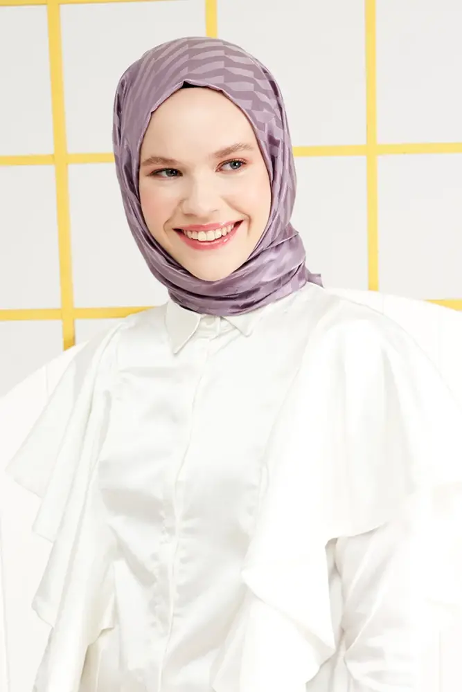 Silky Jacquard Italian Hijab Origami Pattern - Smoke - 2