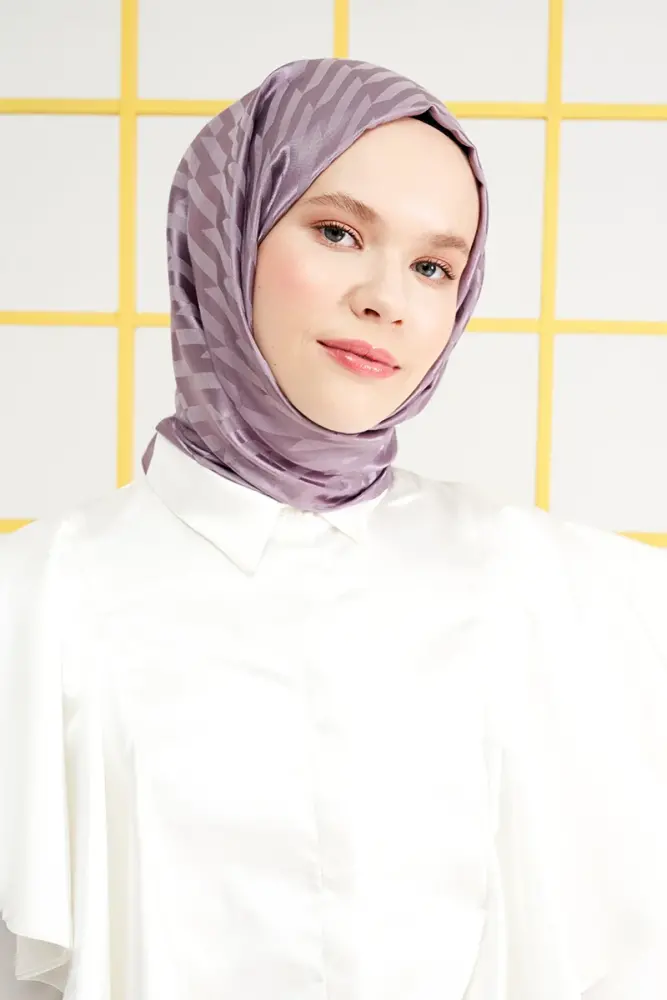 Silky Jacquard Italian Hijab Origami Pattern - Smoke - 3