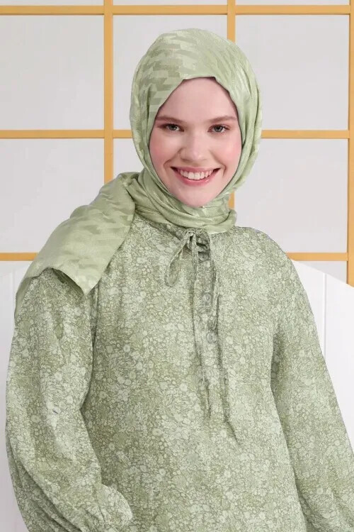 Silky Jacquard Italian Hijab Origami Pattern - Soft Green - MADAME POLO