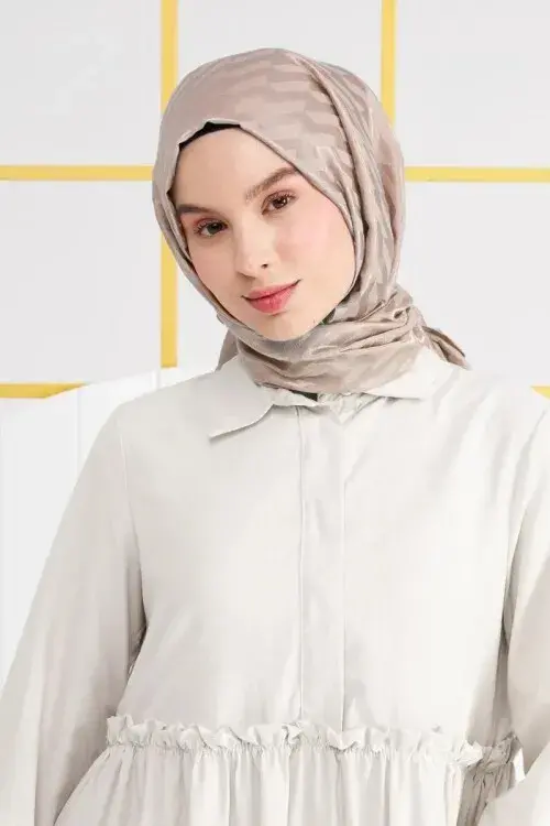 Silky Jacquard Italian Hijab Origami Pattern - Stone - 1