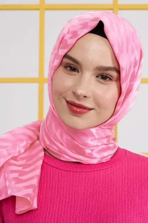 Silky Jacquard Italian Hijab Origami Pattern - Sugar Pink - 1