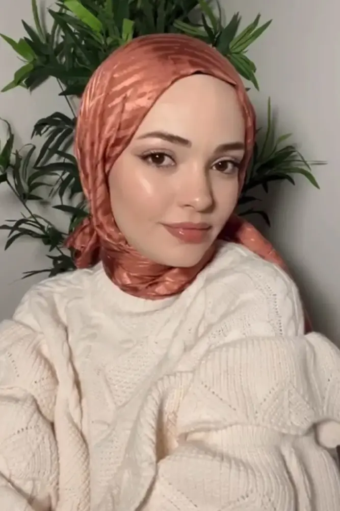 Silky Jacquard Italian Hijab Zigzag Pattern - Copper - 1