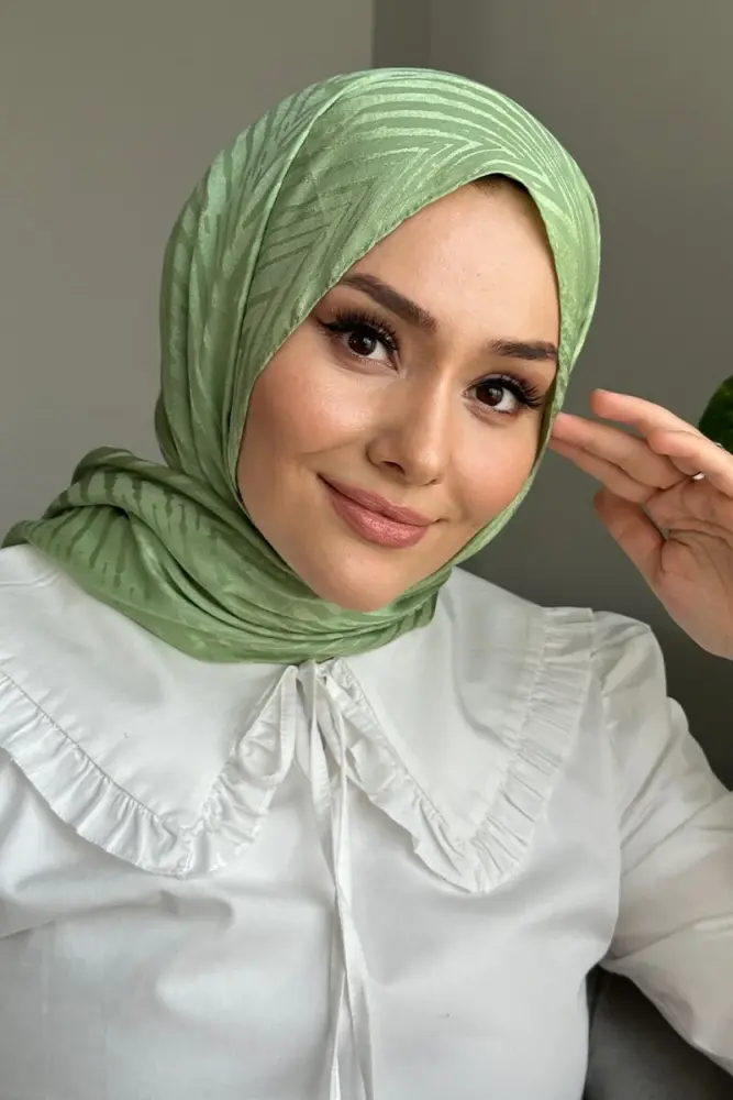 Silky Jacquard Italian Hijab Zigzag Pattern - Sage - 1