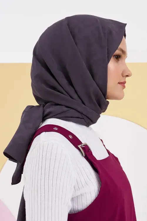 Silky Jacquard Lara Hijab Block Pattern - Anthracite - 3