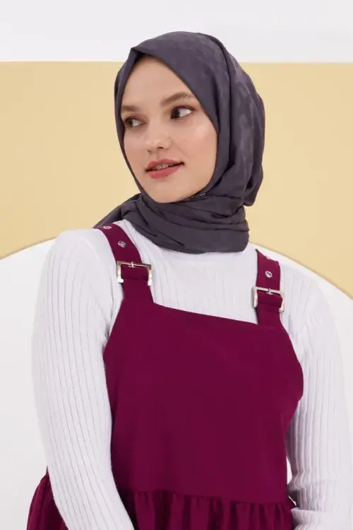 Silky Jacquard Lara Hijab Block Pattern - Anthracite - 2