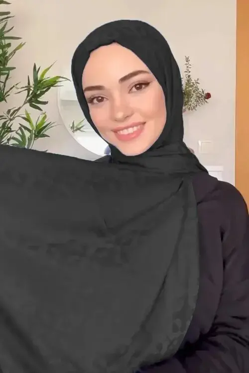 Silky Jacquard Lara Hijab Block Pattern - Black - 4