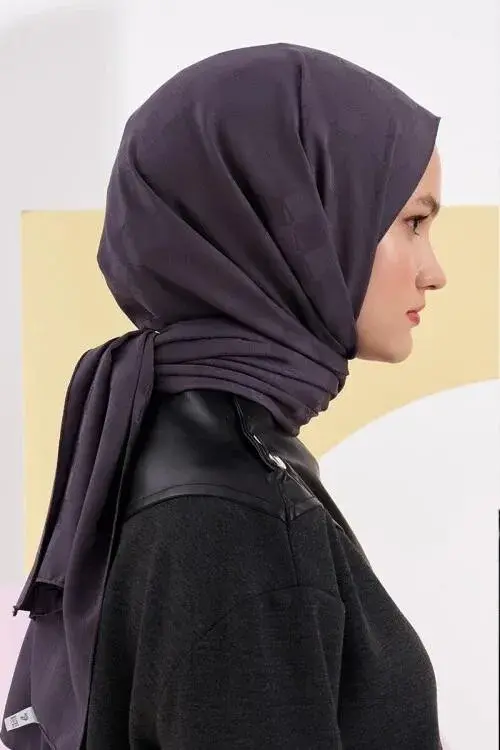 Silky Jacquard Lara Hijab Checker Pattern - Anthracite - 4