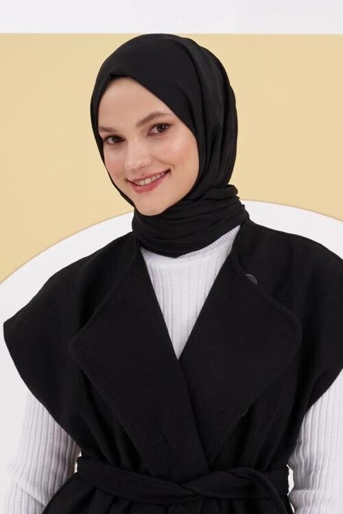 Silky Jacquard Lara Hijab Checker Pattern - Black - 4