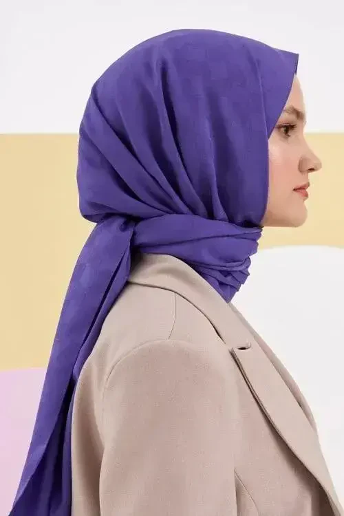 Silky Jacquard Lara Hijab Checker Pattern - Metallic Purple - 4