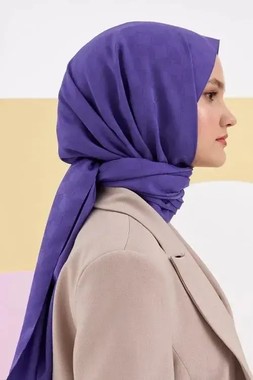 Silky Jacquard Lara Hijab Checker Pattern - Metallic Purple - 4