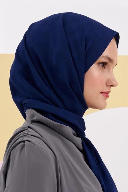Silky Jacquard Lara Hijab Checker Pattern - Navy Blue - 2