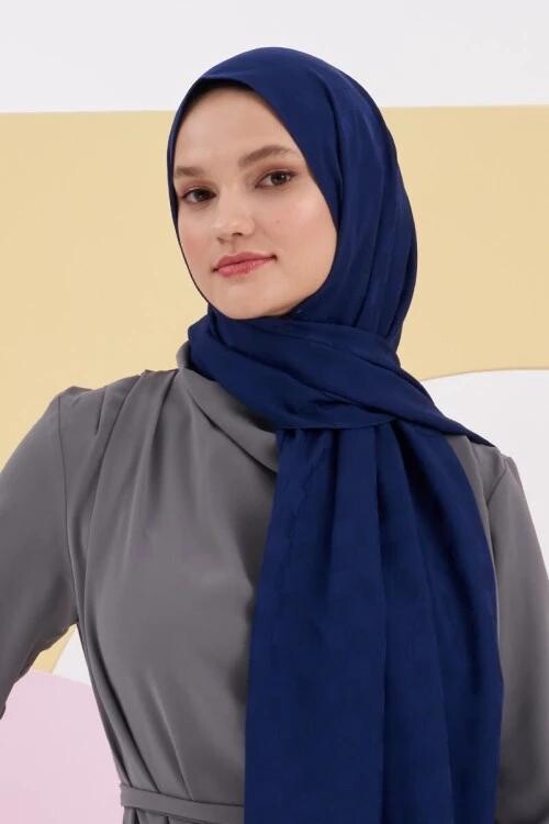 Silky Jacquard Lara Hijab Checker Pattern - Navy Blue - 4