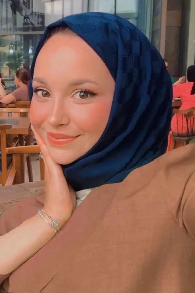 Silky Jacquard Lara Hijab Checker Pattern - Navy Blue - 1