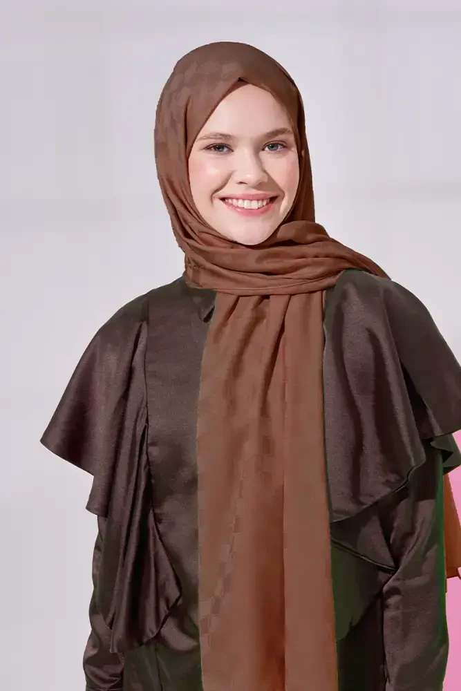 Silky Jacquard Lara Hijab Checker Pattern - Nude - MADAME POLO