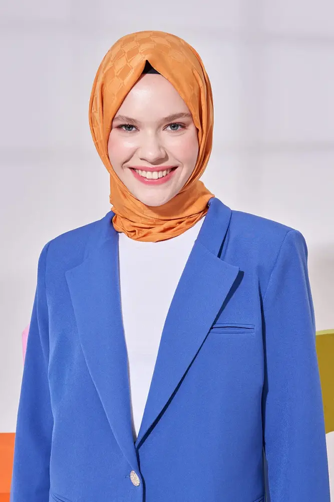 Silky Jacquard Lara Hijab Checker Pattern - Orange - 4