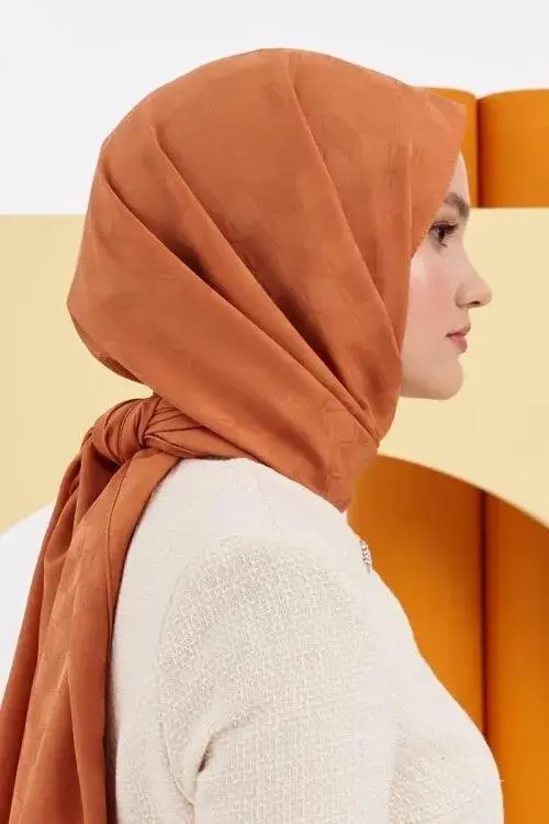 Silky Jacquard Lara Hijab Checker Pattern - Peach - 1