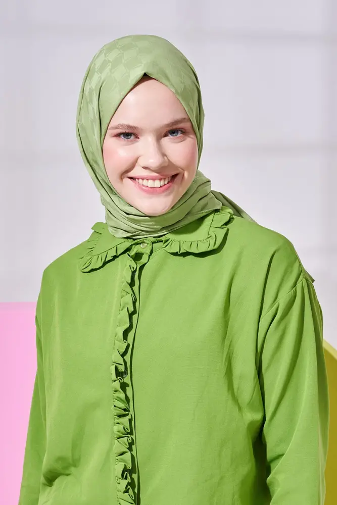 Silky Jacquard Lara Hijab Checker Pattern - Sage - 1